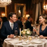 Escort service - a man and woman at a formal dinner representing paid companionship