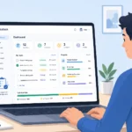 Dashboard view of puzutask com showing online tasks and progress on a laptop screen.